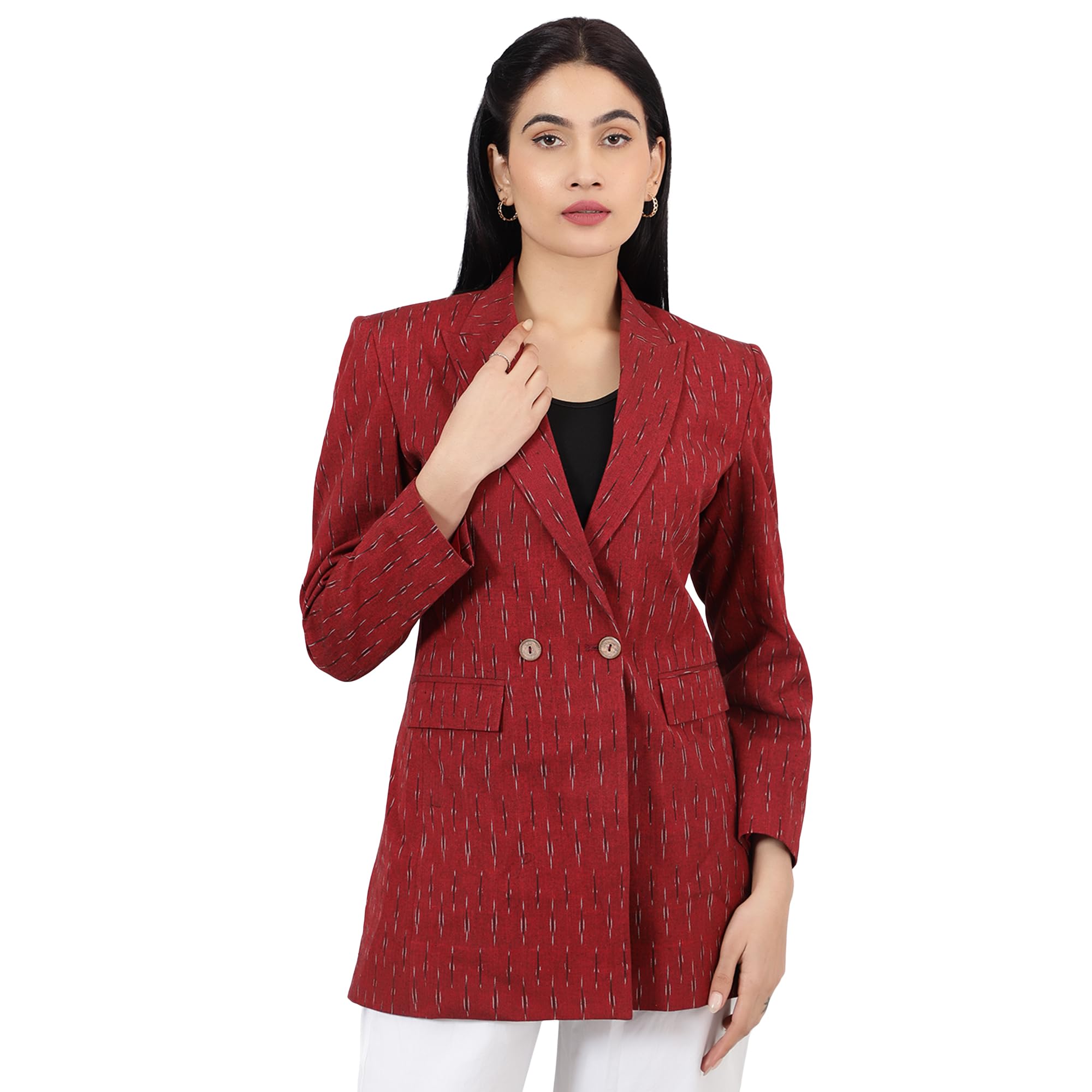 indophilia Womens Ikat Red Cotton Blazer-picture-25