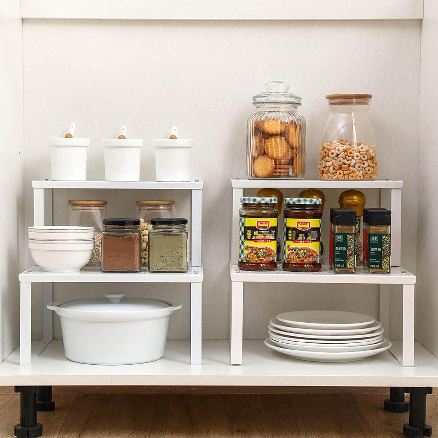 Wrought Iron Stackable Kitchen Bathroom Shelf Free Combination Layered Thickening Closet Organizer Countertop Spice Storage Racks,Width 27.7cm