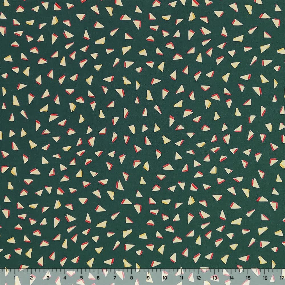 Retro Shadow Triangles on Hunter Green ITY Knit Fabric - by The Yard