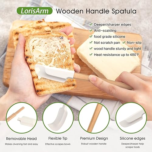 Miniatura 5 de Espátulas de madera de mango largo, espátulas de silicona raspadoras de goma de 12 y 9 pulgadas para frasco, licuadora, botella.