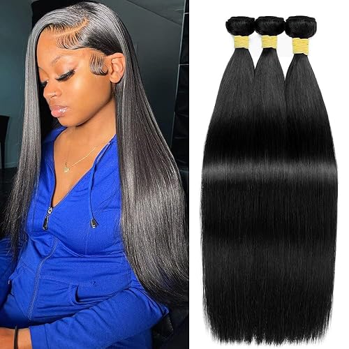 Manojos de cabello humano lacio de 20, 22, 24 pulgadas, 3 paquetes de cabello humano lacio 100% sin procesar, cabello humano virgen brasileño,