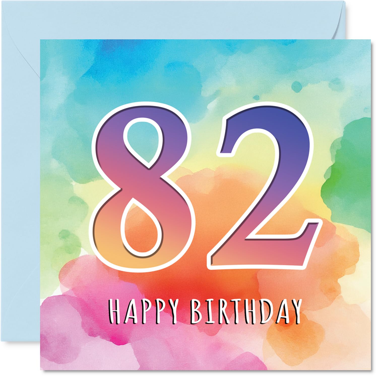 82nd Birthday Cards for Men Women - Colourful Watercolour Age - Happy Birthday Card for 82 Year Old Man Woman Uncle Wife Auntie Grandad, 145mm Bday Greeting Cards