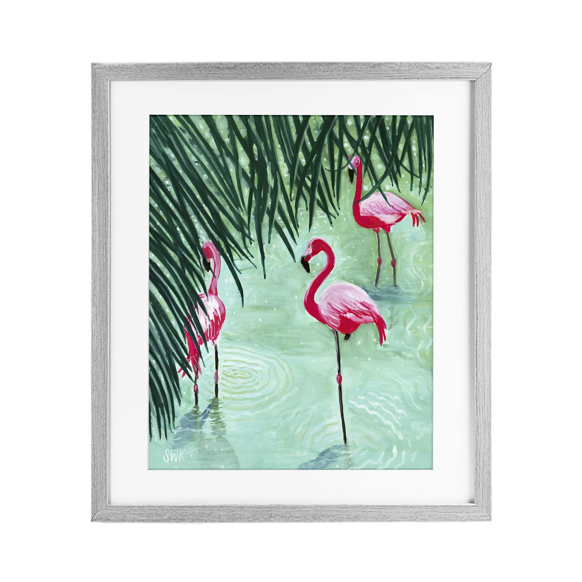 Stupell Industries Farmhouse Gray (Textured) 'Shallow Flamingo Pond'| Framed Print Under Glass