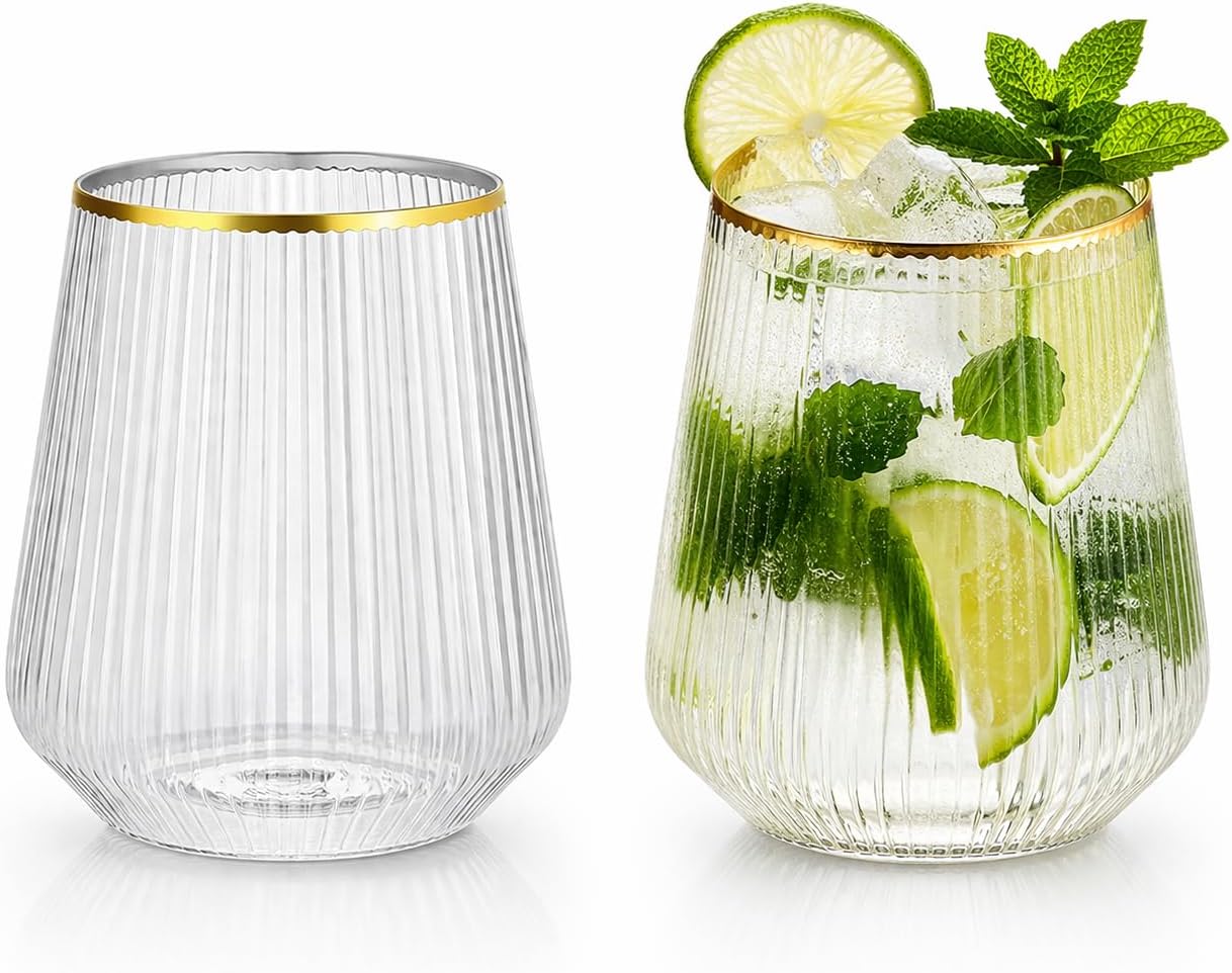 36 count Origami Ripple Unbreakable Stemless Plastic Wine Champagne Whiskey G...