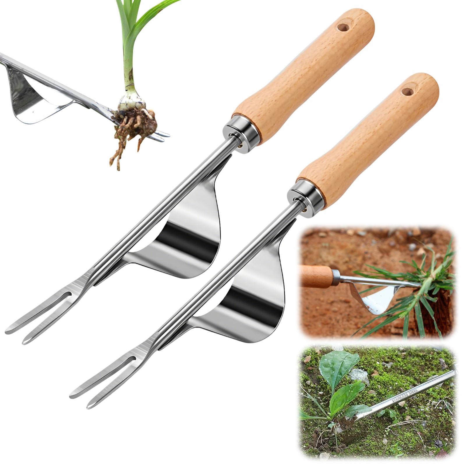 Gardening Tools, 2026 New Weeding Tools for Garden, Weed Remover Tool with Stainless Steel, Garden Tools for Gardening Moss and Weed (2pcs)
