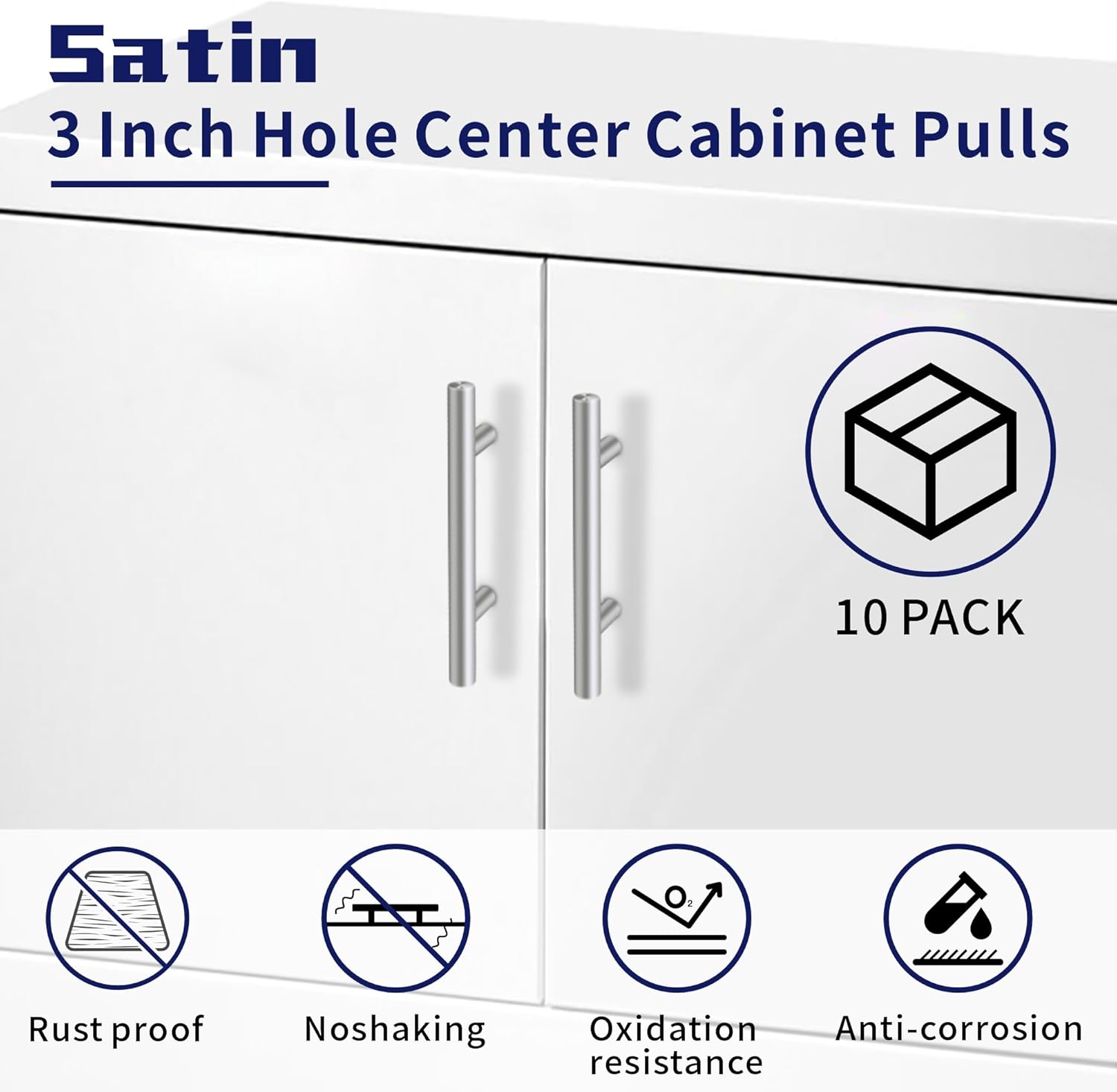 10 Pack 5.35'' Cabinet Pulls 304 Stainless Steel Kitchen Drawer Pulls Satin Nickel Cabinet Handles 3" Hole Center