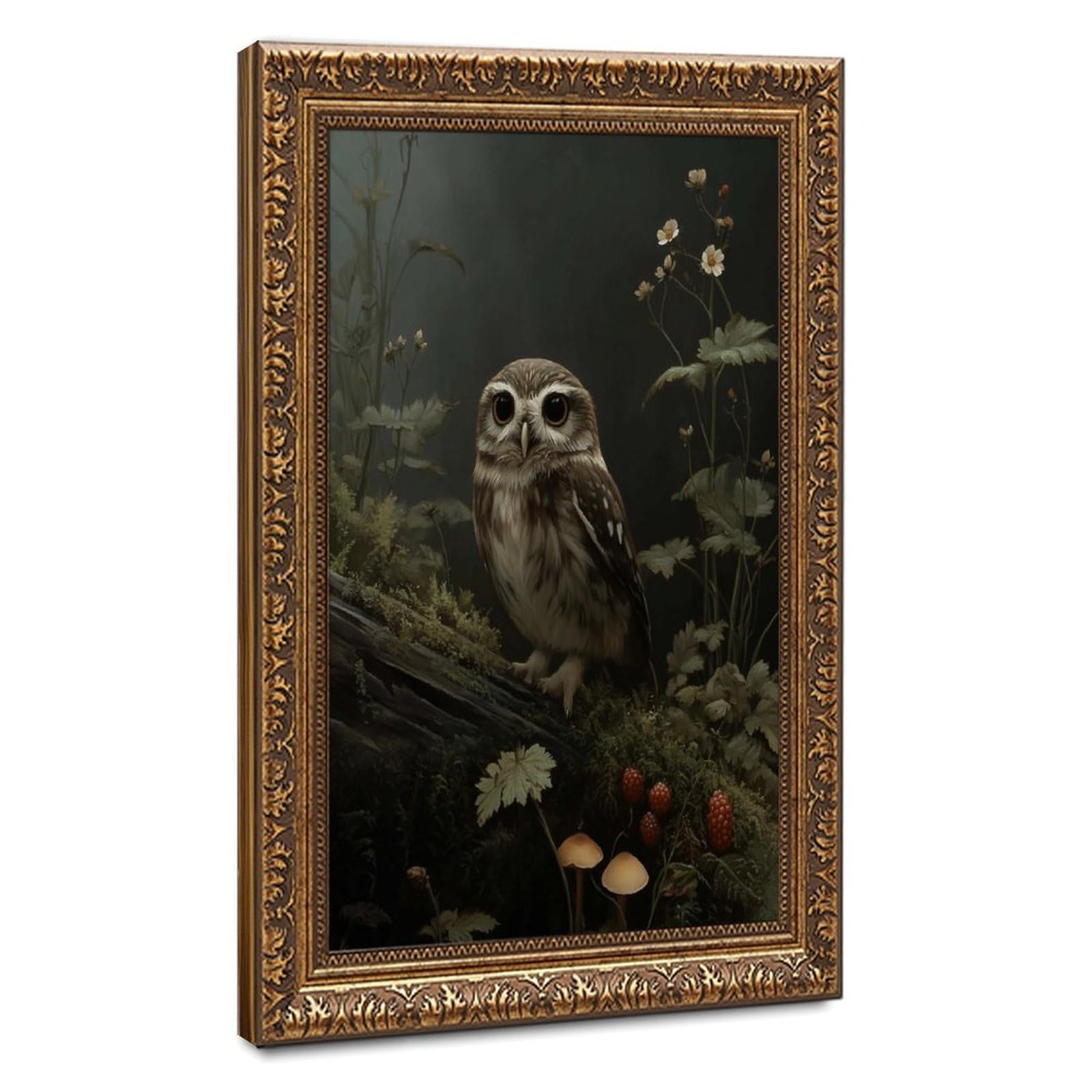 Bareronor Off-White Whimsical Owl Canvas Poster Bedroom Decor Landscape Office Room Decor Gift 24" L X 36" W