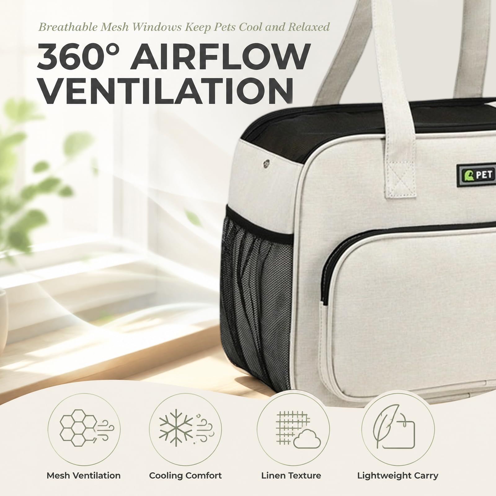 Bolsa de transporte Oxford para mascotas, color blanco crema para
