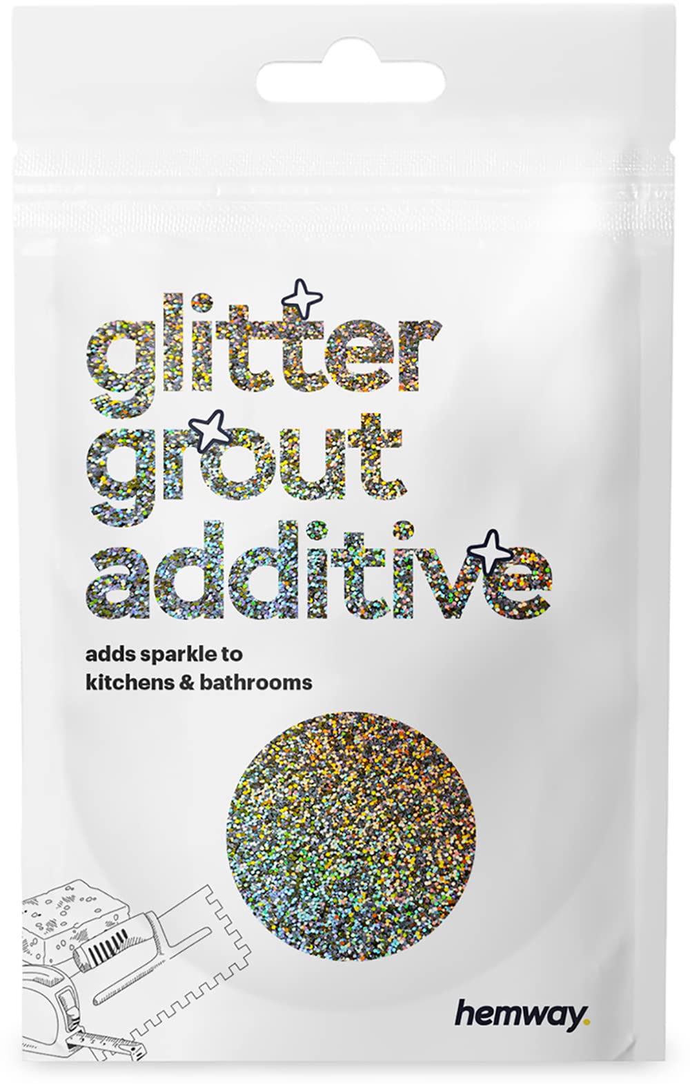 HemwayGlitter Grout Additive Sample Sized Packet Great for Usage in Mosaic Tiles, Bathrooms, Wet Rooms, Kitchens and Cement Based Grouts - 10g / 0.35oz - Gold Silver Holographic