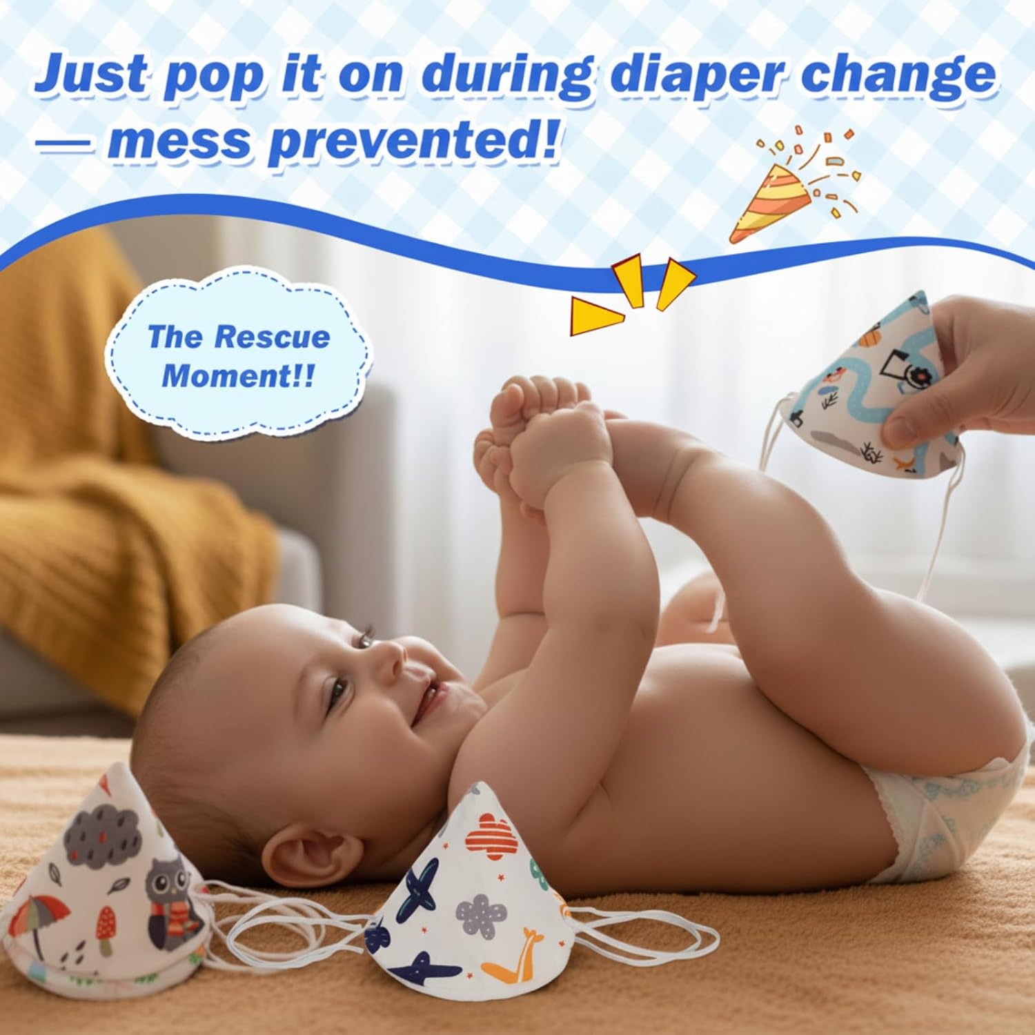 Boao 36 Pcs Pee Teepee Baby Boy with 4 Straps Reusable Pee Teepee with Storage Bag Strong Water Absorption Covers for Baby Boy Newborn