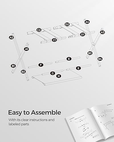 Miniatura 5 de SONGMICS Portaequipajes para habitación de invitados, juego de 2, soporte para maleta con estante de almacenamiento, marco de acero, plegables para