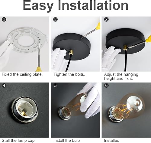 Miniatura 4 de Lámpara colgante vintage negra de 17.72 pulgadas, lámpara colgante de cúpula grande retro para casa de campo, lámpara colgante moderna industrial