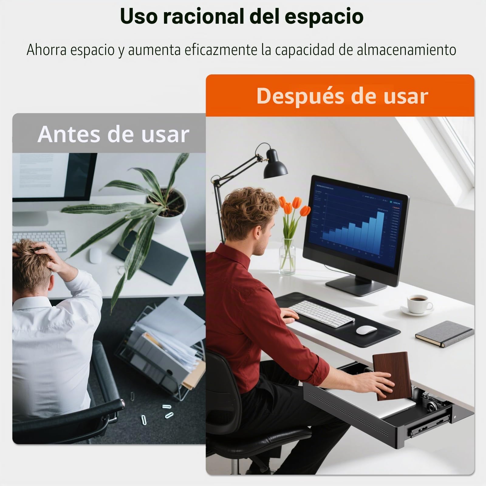Cajón de almacenamiento bajo escritorio 40 cm de ancho – Organizador deslizante suave para escritorio regulable y oficina en casa, carga máx. 8 kg, deslizamiento silencioso, negro
