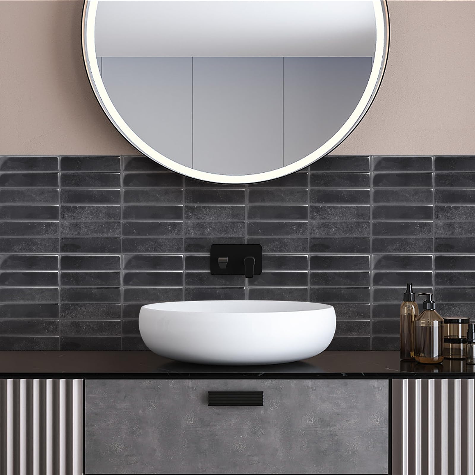 Pegatinas para azulejos, 10 unidades, 29 x 23 cm, autoadhesivas, resistentes al agua, para cocina, baño, decoración de pared (negro)
