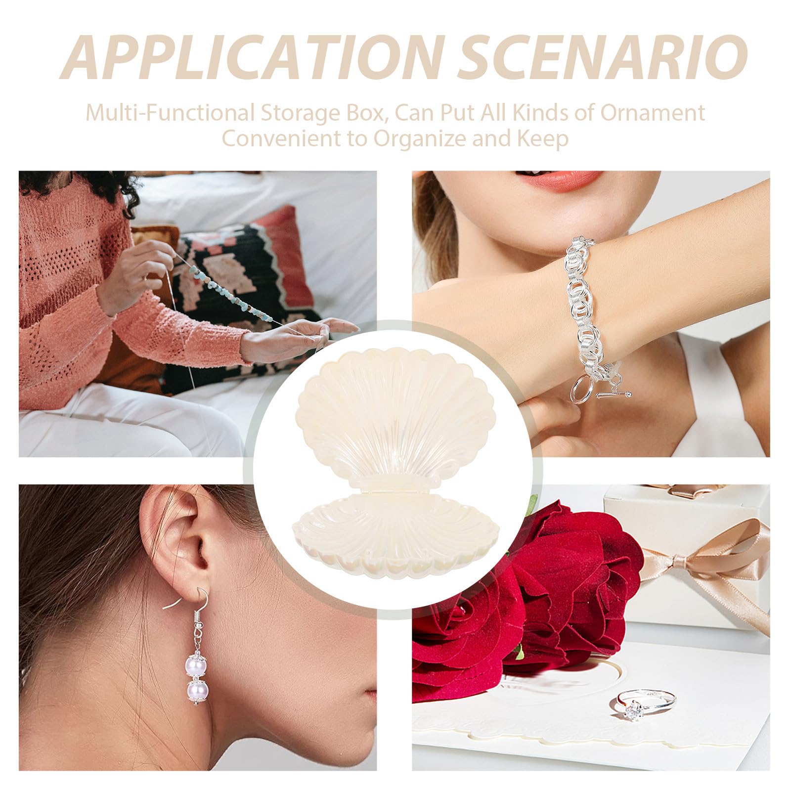 Bandeja organizadora de joyas y soporte para llaves, diseño de concha rosa, material plástico duradero, solución de almacenamiento versátil para accesorios, decoración del hogar y regalos