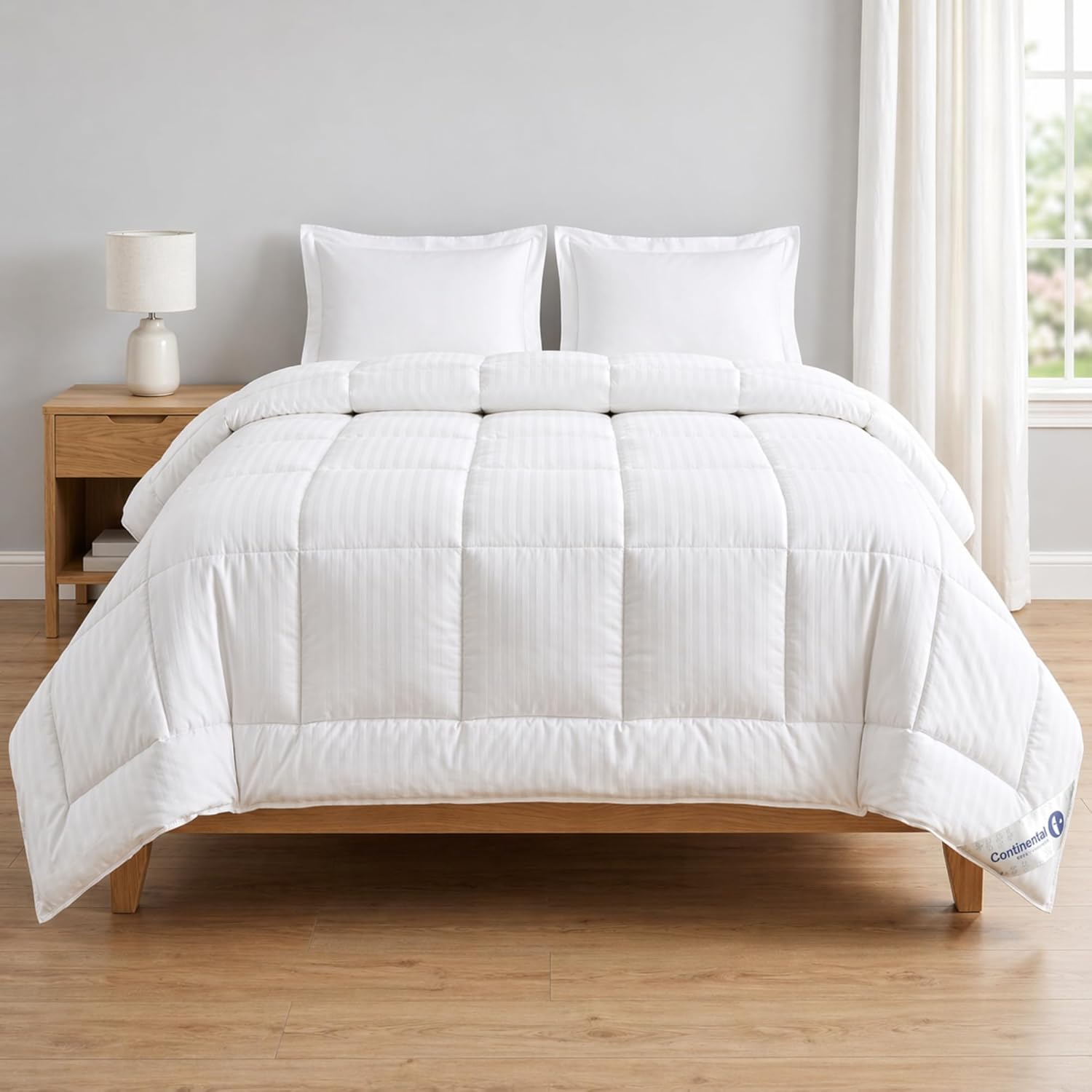 Continental Bedding Affinity Down Alternative Comforter, 100% Cotton 300 Thread Count Shell, All Season Duvet Insert, Box Stitch Quilted, Down Like Fill, Twin Full Queen King