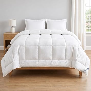 Continental Bedding Affinity Down Alternative Comforter, 100% Cotton 300 Thread Count Shell, All Season Duvet Insert, Box Stitch Quilted, Down Like Fill, Twin Full Queen King