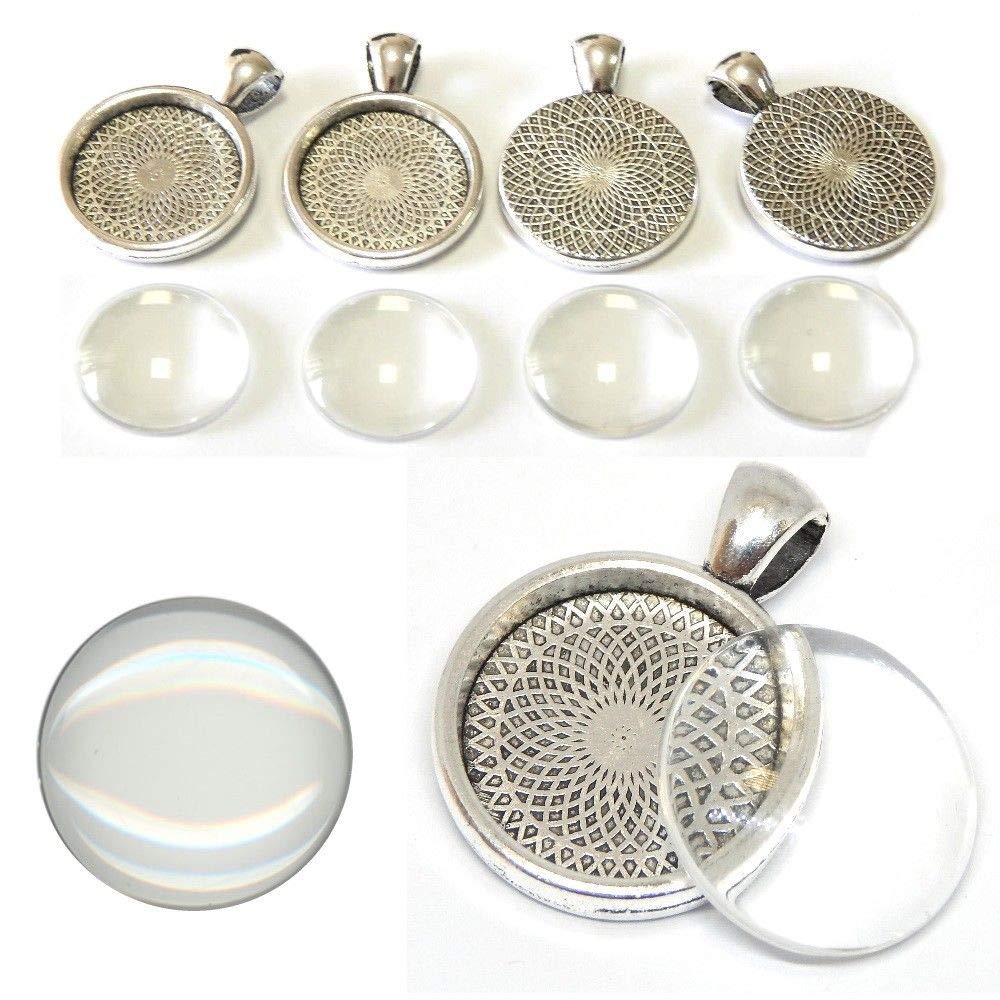 50 Base Ciondoli Con Vetro Cupola 25mm - Per Foto E Gioielli Fai Da Te
