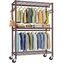 VIPEK R2 Plus Heavy Duty Clothing Rack Rolling Closet for Hanging Clothes | Lockable Silent Wheels, Double Hanging Rods, Adjustable Wire Shelving, Metal Side Hooks, Load 650lbs, for Entryway, Bronze