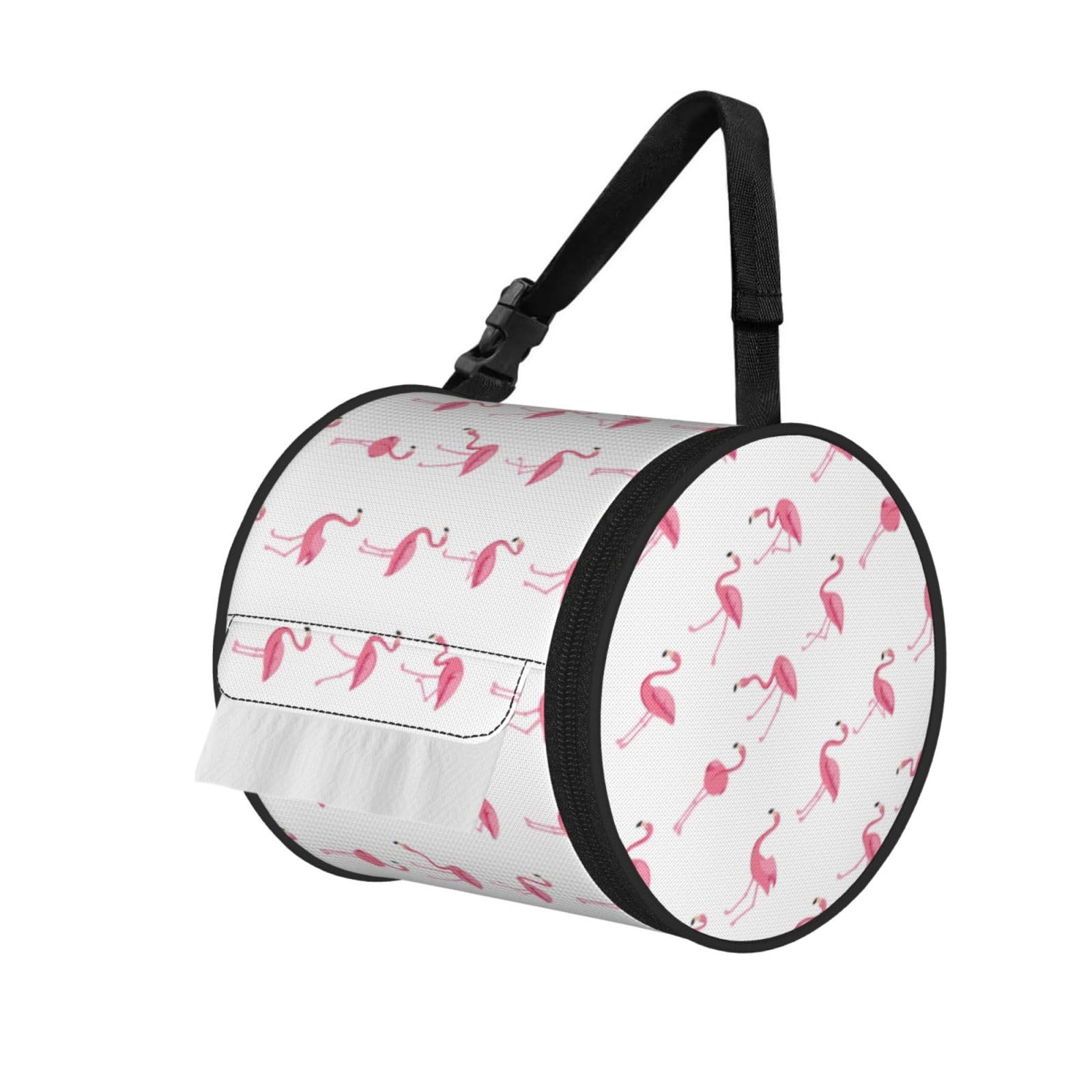 Flamingos on white Printed Hanging Tissue Organizer, Smooth Zipper Oxford Cloth Roll Holder for RV Bathroom Desk