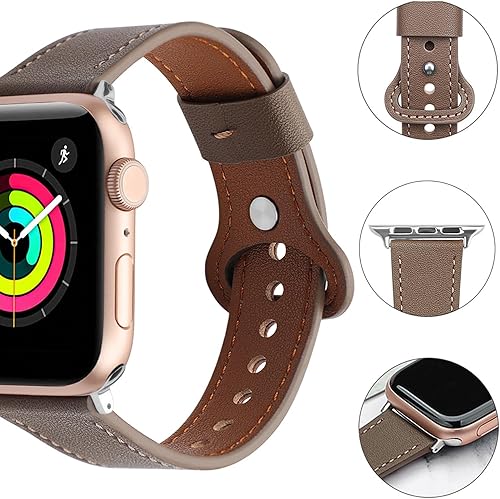 Miniatura 2 de Correa compatible con correas de Apple Watch de 1.929 in, 1.772 in, 1.732 in, 1.654 in, correa de repuesto de cuero de grano superior para iWatch
