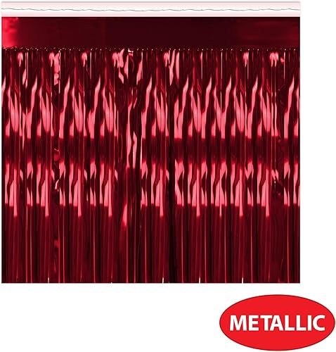 Miniatura 3 de Beistle Cortina colgante de plástico metálico rojo de 15 x 10 pies para decoración de fiestas de cumpleaños, flotadores de desfile, celebraciones