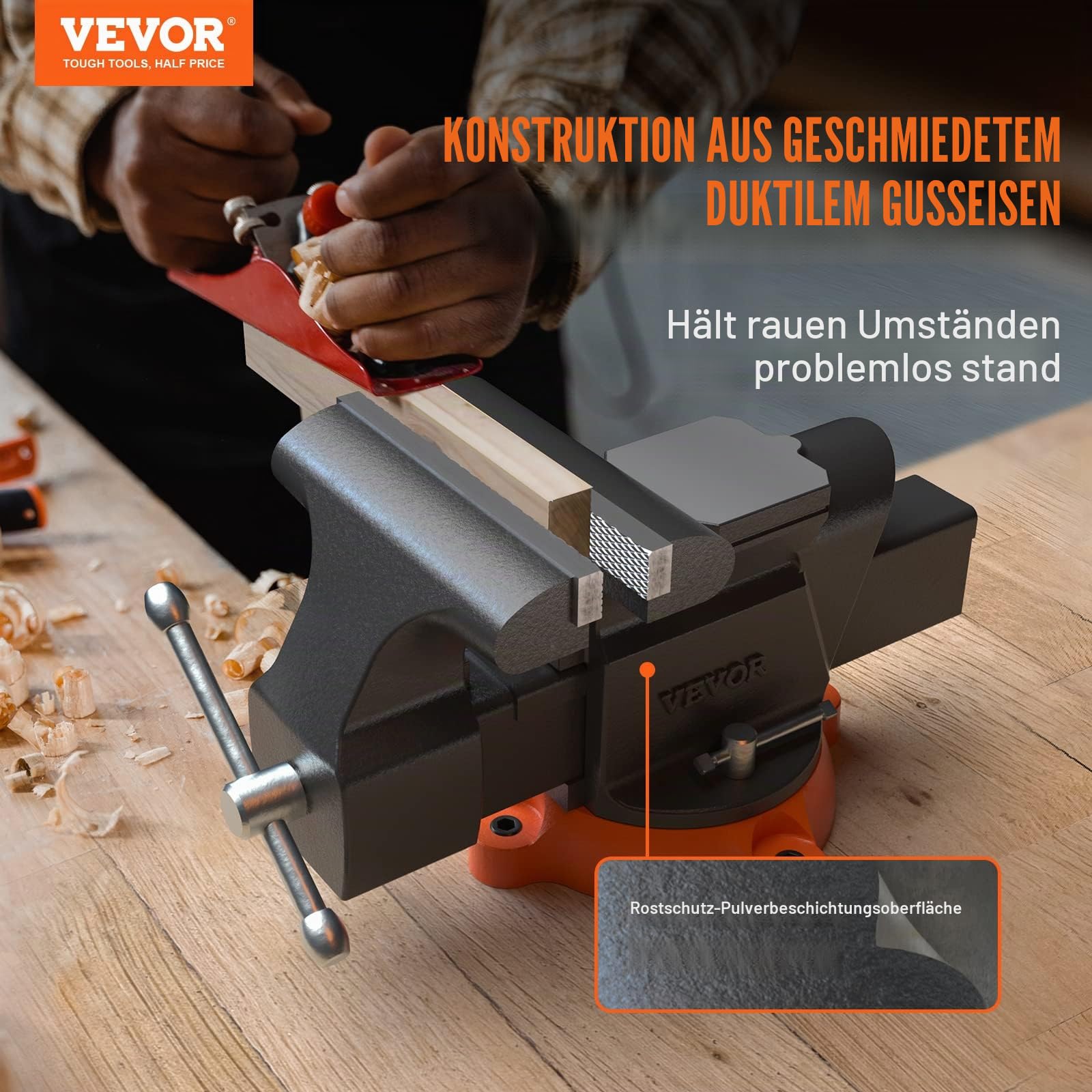 VEVOR 15,2cm Schraubstock 360° Drehbar Sphäroguss Werkbankschraubstock 7,3x8cm Amboss Schraubstock 15cm Backenöffnung Parallelschraubstock U-förmige Führungsstange zum Schärfen Schleifen Schneiden
