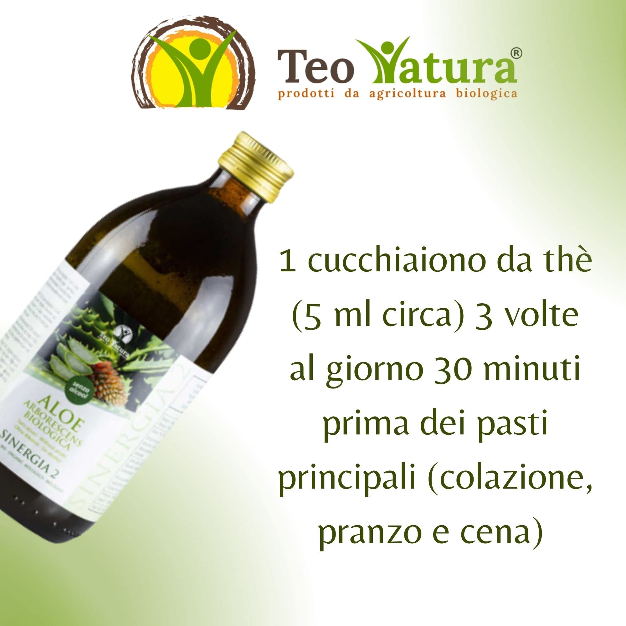 Teo Natura Sinergia 2 – Integratore e da Bere - Ricetta di Padre Zago (senza Alcool) con Aloe Arborescens e Miele Biologico - 500 ml (Confezione da 1)