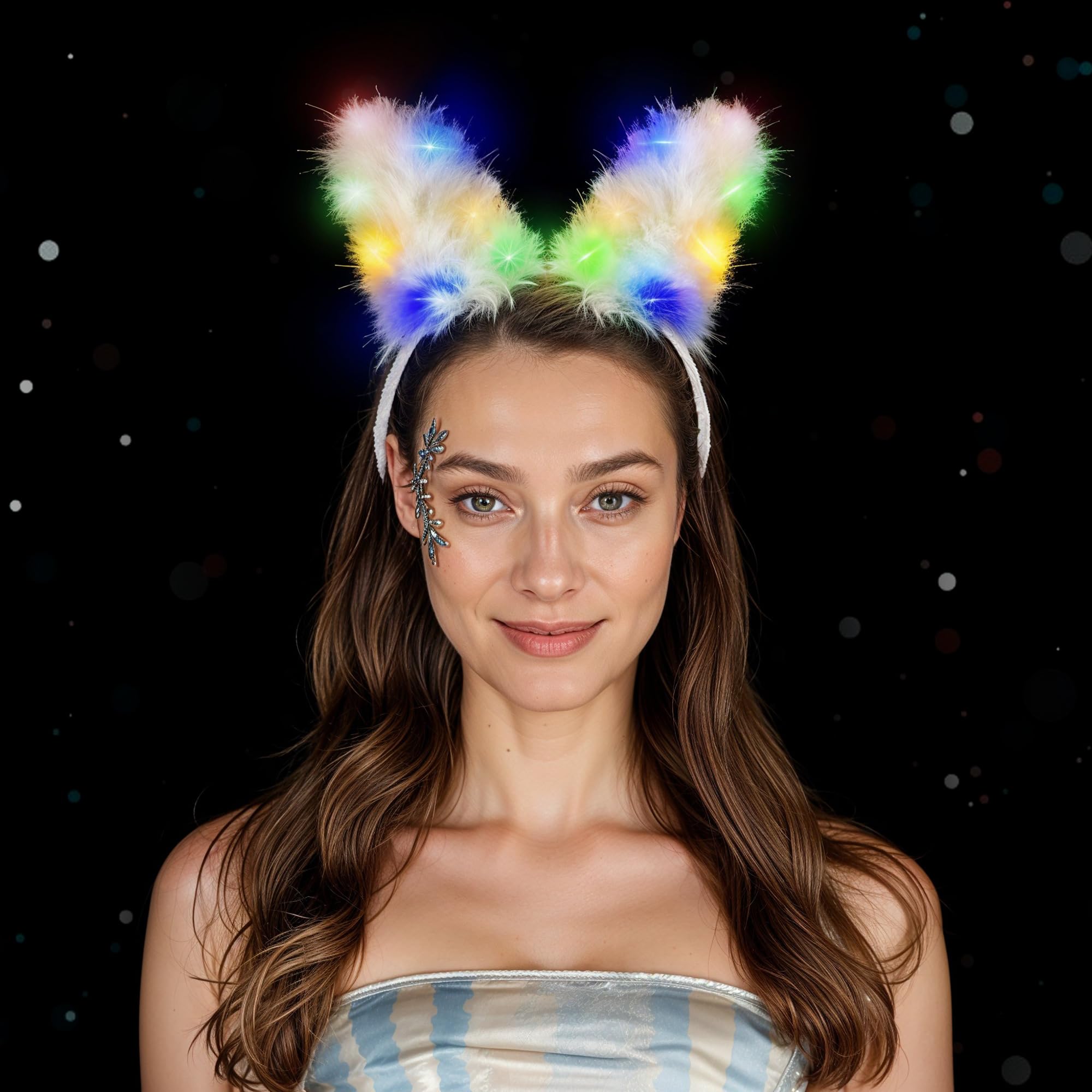 The Fancy Dress Light UP Bunny Ears Easter Headbands, Plush Rabbit Ear Soft Fur Headband Hair Accessories for Easter Party Costume Favor (White Fur Light Up Bunny Ears)