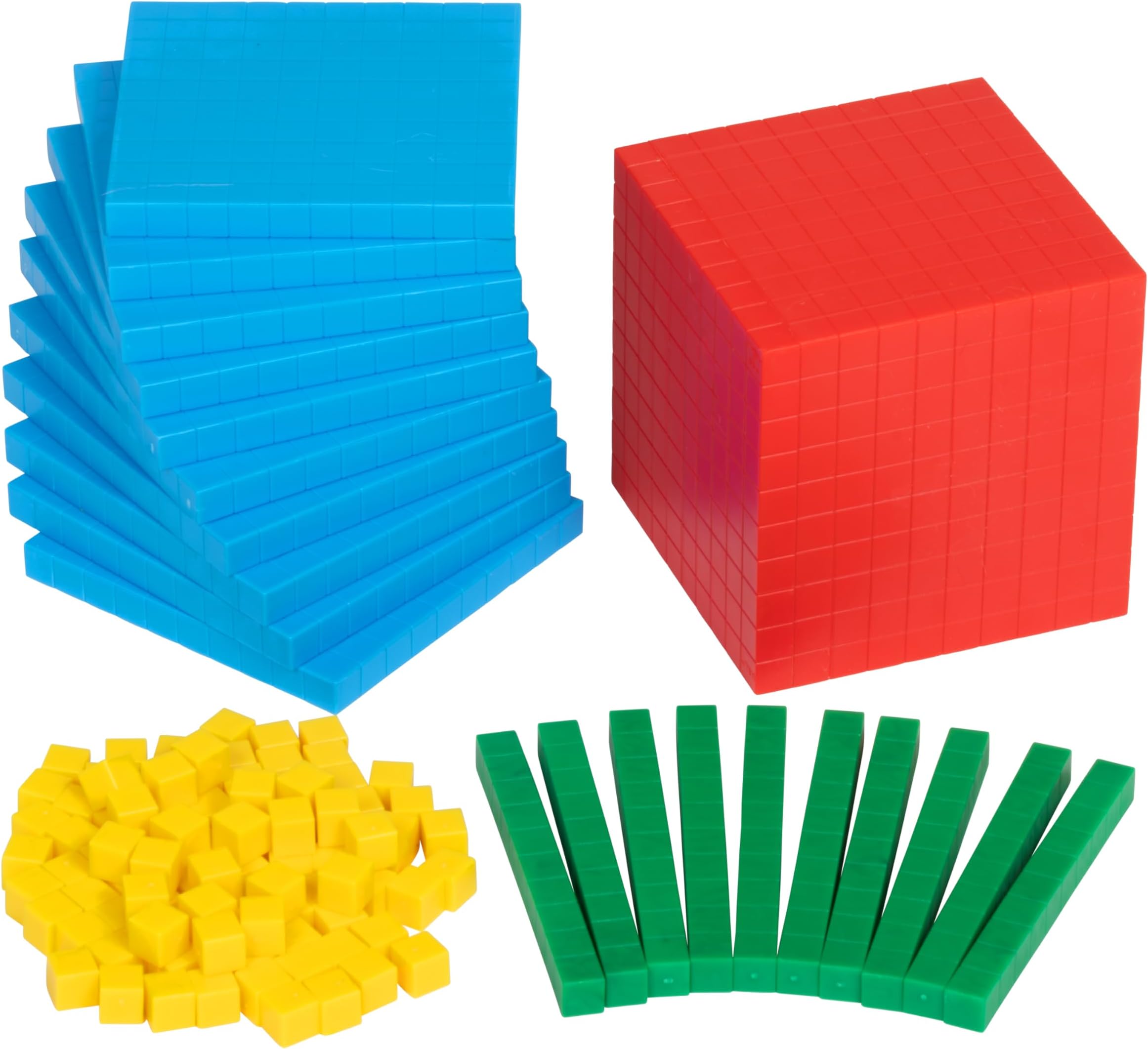 edxeducation Four Colour Plastic Base Ten Set | 121 Pieces | Hands-on Maths Manipulative for Kids | Teach Number Concepts, Place Value and Measurement