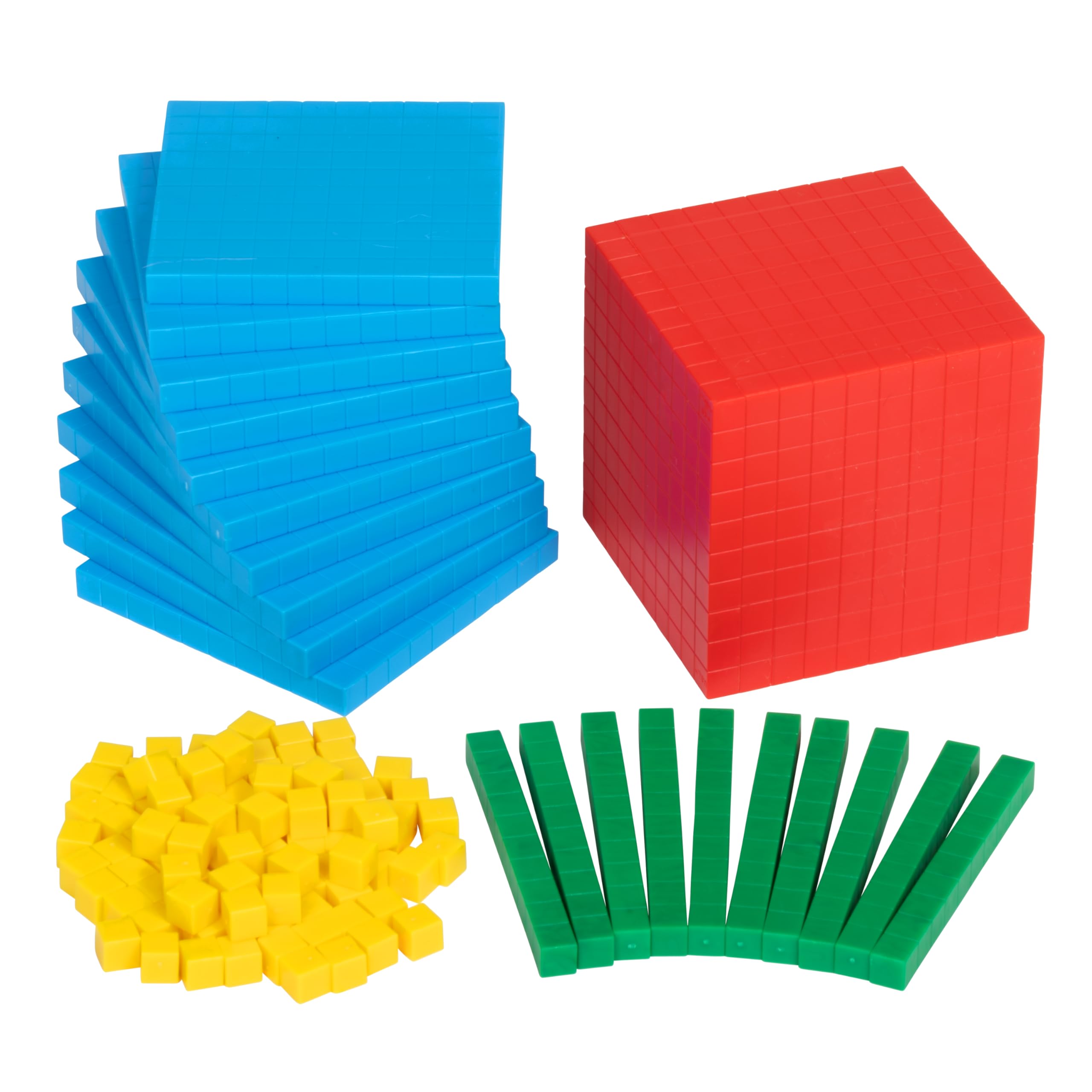 edxeducation Four Colour Plastic Base Ten Set | 121 Pieces | Hands-on Maths Manipulative for Kids | Teach Number Concepts, Place Value and Measurement