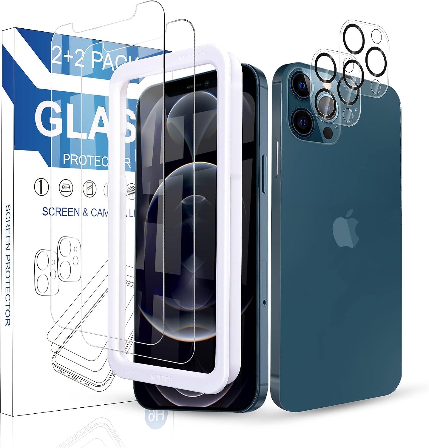 Arae 2 Pack Camera Lens Protector for iPhone 12 Pro Max + 2 Pack Screen Protector, HD Tempered Glass Anti Scratch Work with Most Case, 6.7 inch
