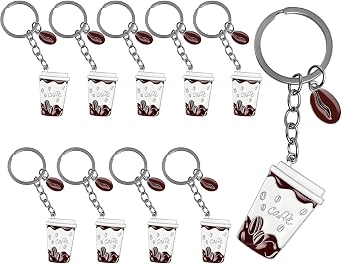 10 Pcs Metal Coffee Cup Keychain, Cute Coffee Lover Gifts for Women and Men, Espresso Bean Bag Charm Decor for Backpack Purse Car Keys