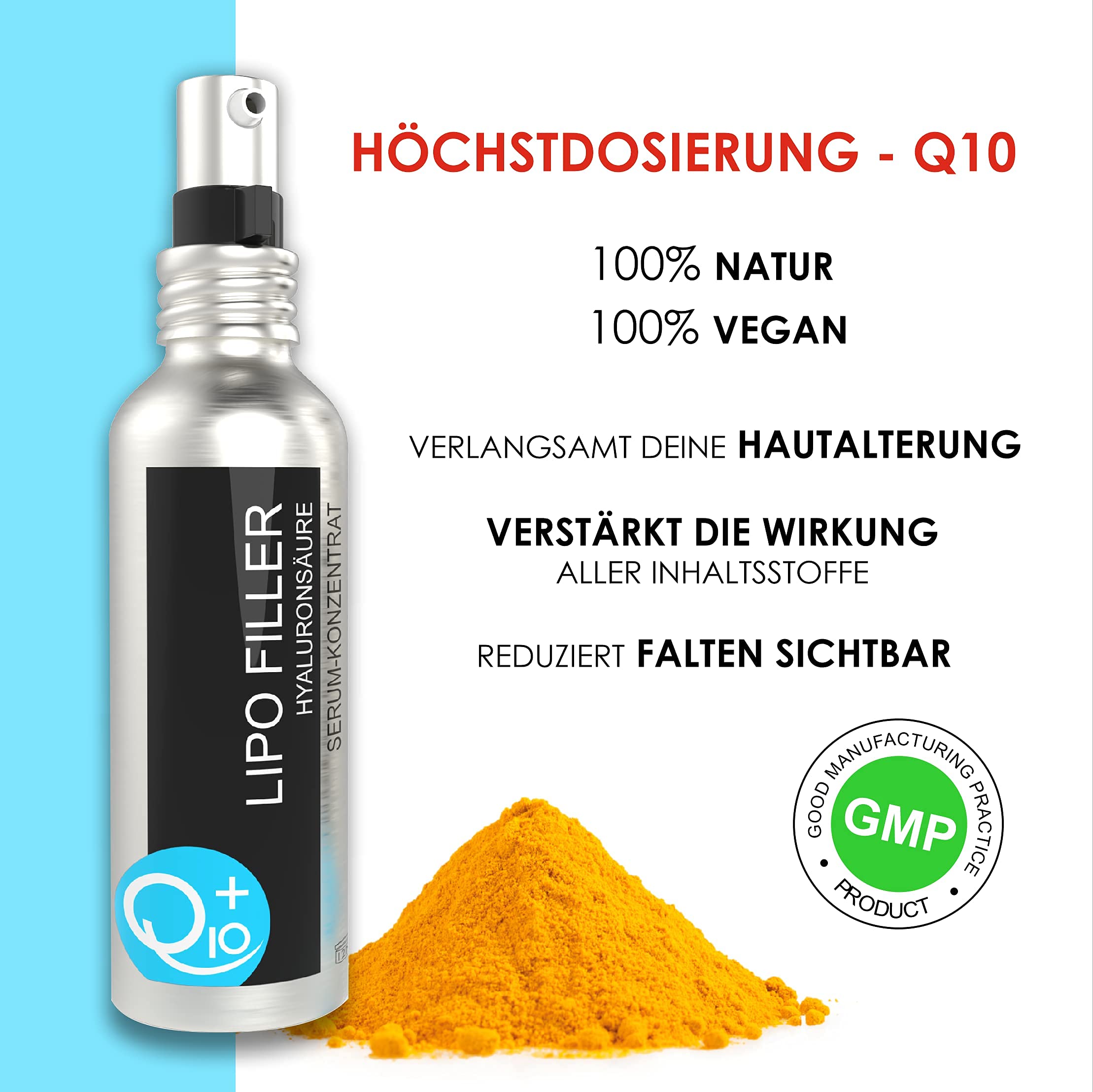 Hyaluron Serum hochdosiert mit Q10 - anti aging - anti Falten Gesichtspflege - Hyaluronsäure Faltenfiller - Porenverfeinerer - nachhaltige Kosmetik aus Deutschland - vegan - 100ml