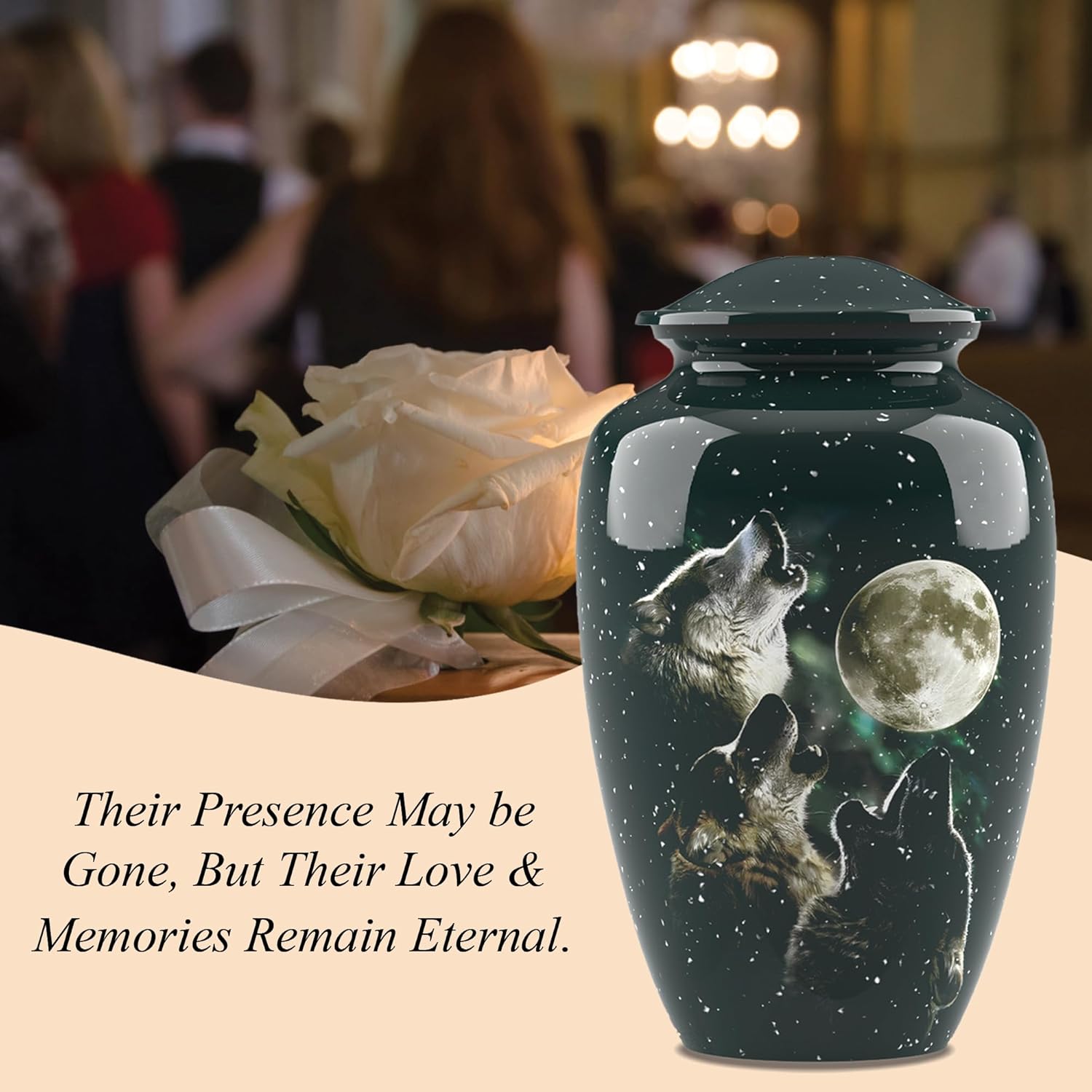 Forever URNS - Large Urn for Ashes Adult Male & Female | Memorial Gifts, Ashes Keepsake l Aluminium Metal with 3 Wolves Theme | Velvet Protection Box | Handcrafted Memorial Box for Funeral, 200 cu in - Image 9