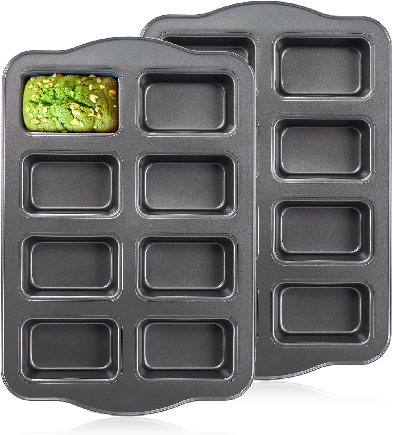 Lawei 2 Pack 8 Cavity Mini Loaf Pan, Non-Stick Small Bread Loaf Pans, Rectangle Carbon Steel Baking Loaf Pans for Corn Bread, Little Banana Breads, Cheesecake, Mini Brownie Pan - Thumbnail 2