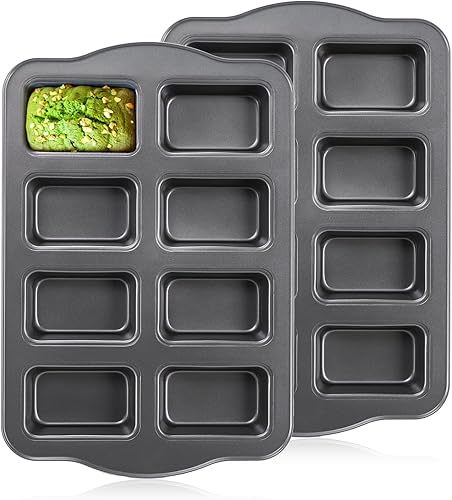 Lawei Paquete de 2 mini moldes para pan de 8 cavidades, moldes pequeños antiadherentes para pan, moldes rectangulares de acero al carbono para pan