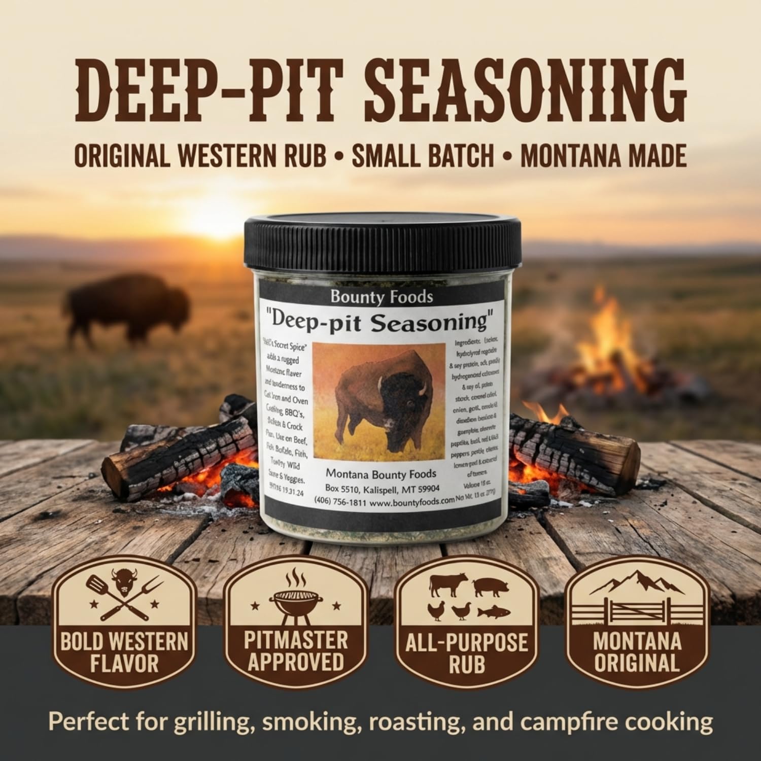Montana Original Western Rub Seasoning - Deep Pit Gourmet 32 oz Jar - Bounty Foods Bring Out Natural Flavors of Meat - Buffalo - Pork - Beef - Fish - Chicken & Poultry - Grilling - Be a BBQ Pitmaster