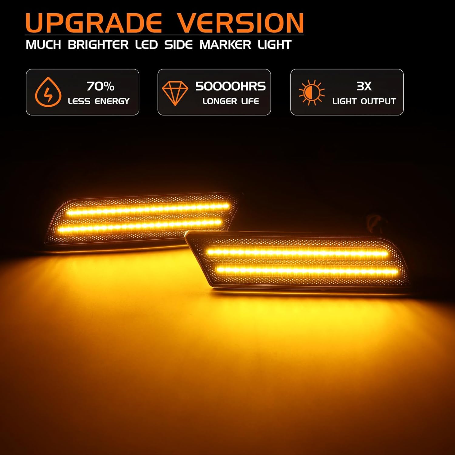 LED Side Marker Lights for 2010-2013 Ford Transit Connect Front Bumper Marker Reflectors Lamps, Smoked Len Amber