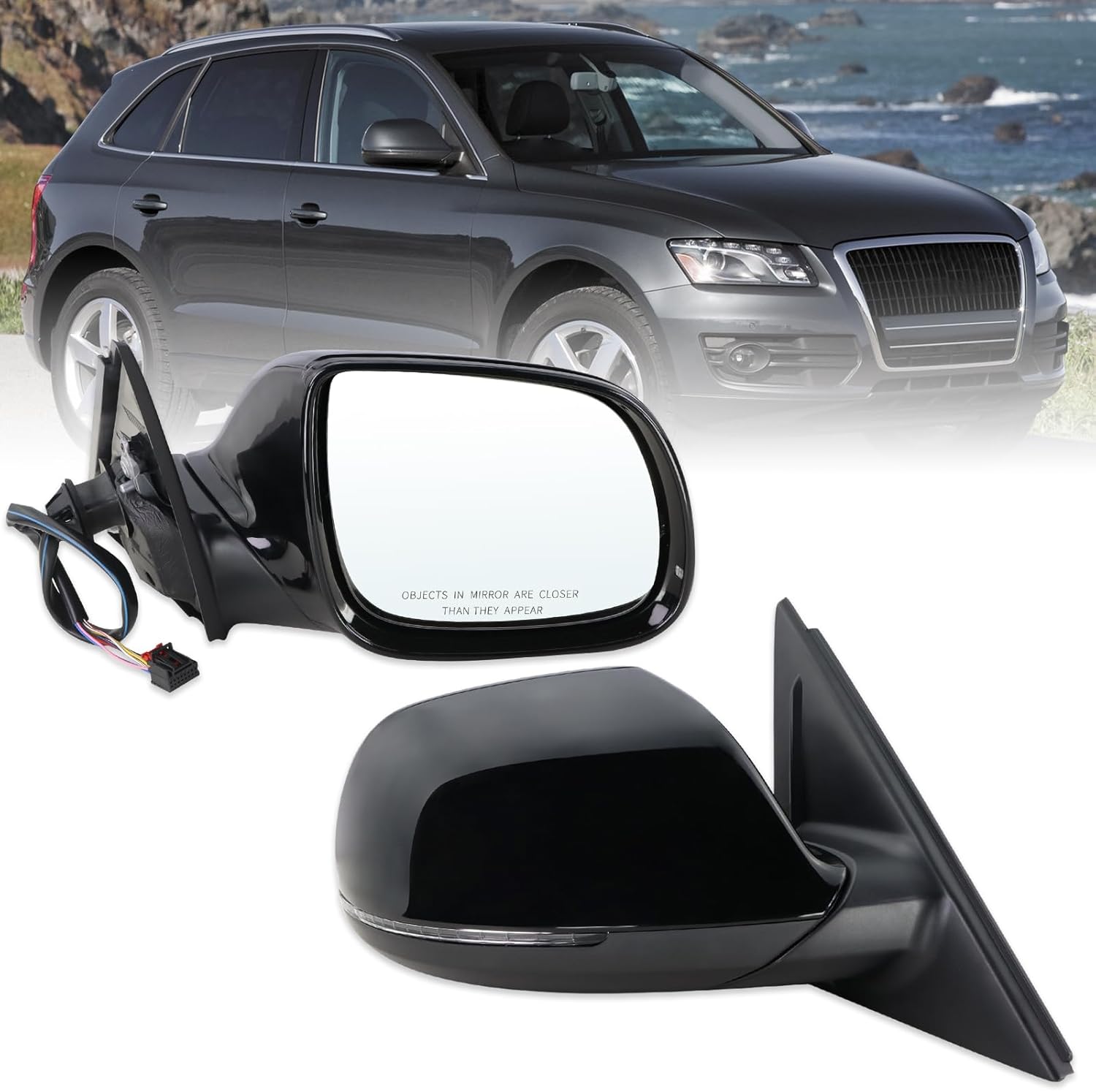 Right Passenger Side Mirror Compatible With 2009 2010 2011 2012 2013 2014 2015 2016 2017 Audi Q5 With Power Folding Power Glass Heated Puddle Light Turn Signal Black Replace#8R1857410K01C(9Pins)