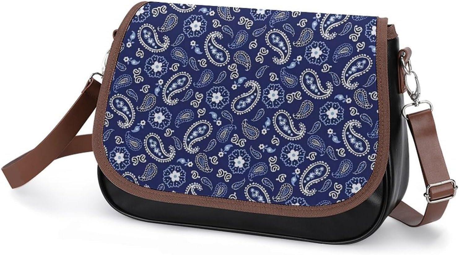 Deep Sea Navy PaisleyWomen's Faux Leather Crossbody Bag, Waterproof Wrinkle-Resistant Shoulder Bag with Detachable Strap, Large Capacity Casual Handbag, Fashion Daily Purse for Shopping Work Dating, I