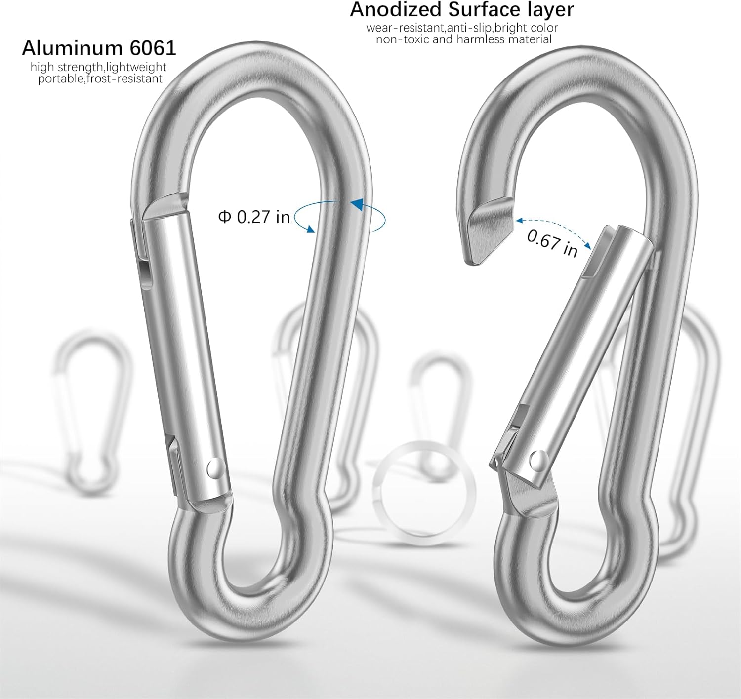 Sprookber Aluminum Carabiner, Caribeener Clips, Spring Snap Hook for Keychain Clip, Set of 10 - Image 4