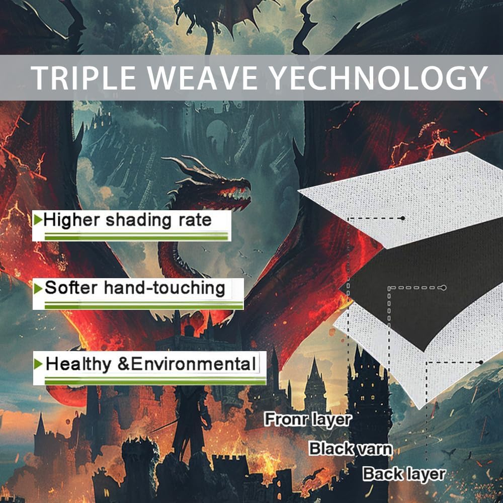 Abstract Gothic Red Dragon Privacy Blackout Curtains Modern Anime Oil Painting Style Castle Magic Red Dragon Blackout Curtains for Living Room Bedroom Etc. 2 Panels 63" L x 27.5" W