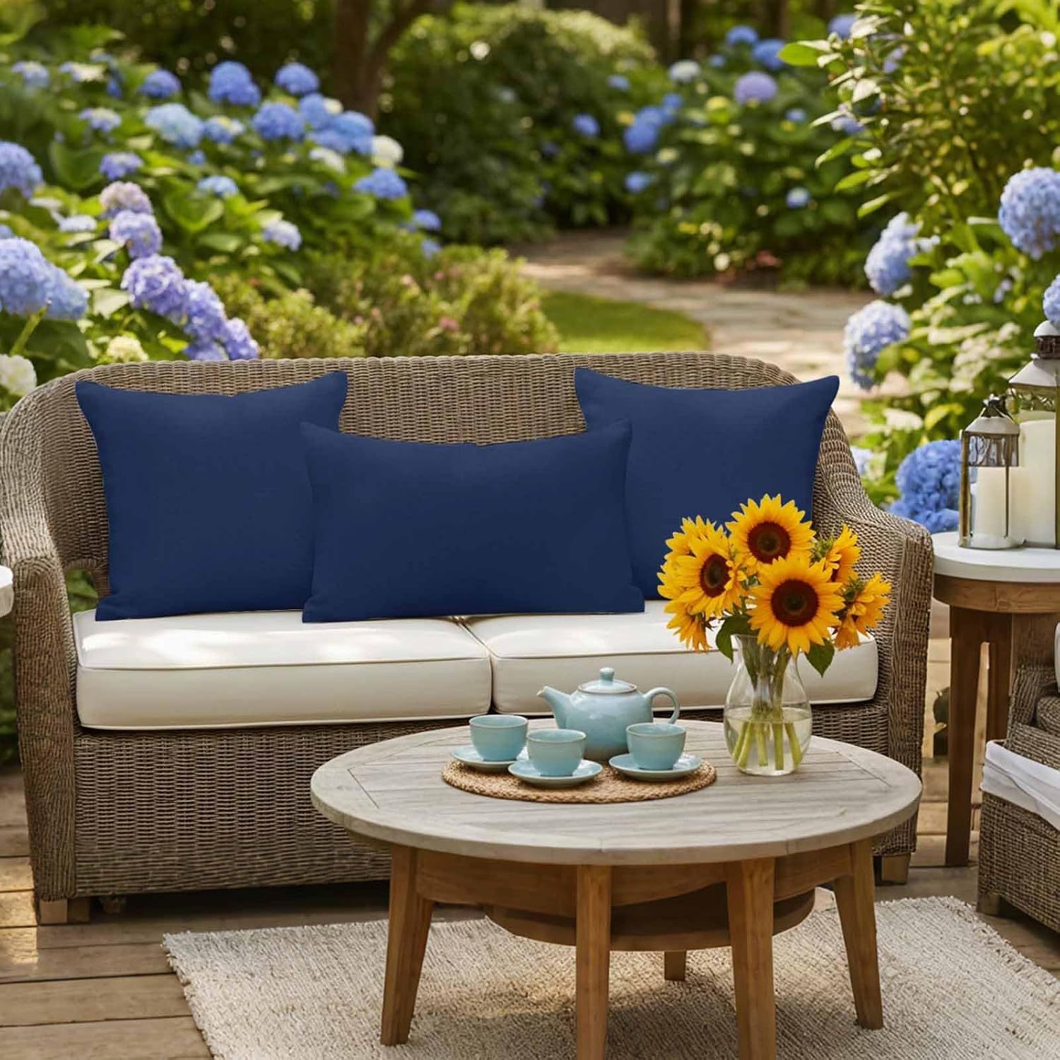 Navy Blue Outdoor Pillow Covers 24 x 24 inch Set of 2 Solid Color Waterproof Throw Pillow Cover Cushion Case for Home Outside Patio Furniture Garden Porch