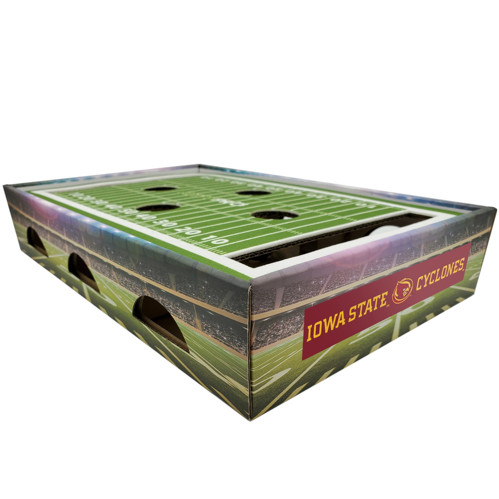 Pets First NCAA Iowa State Cat Scratcher Box Game Day Cat Toy NCAA Football Field Designed Cat Scratcher