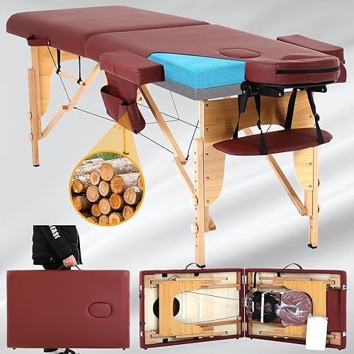 Mesa de masaje, mesa de masaje portátil con funda de transporte, cama de spa más suave, mesa de masaje de madera resistente, cama de pestañas, cama