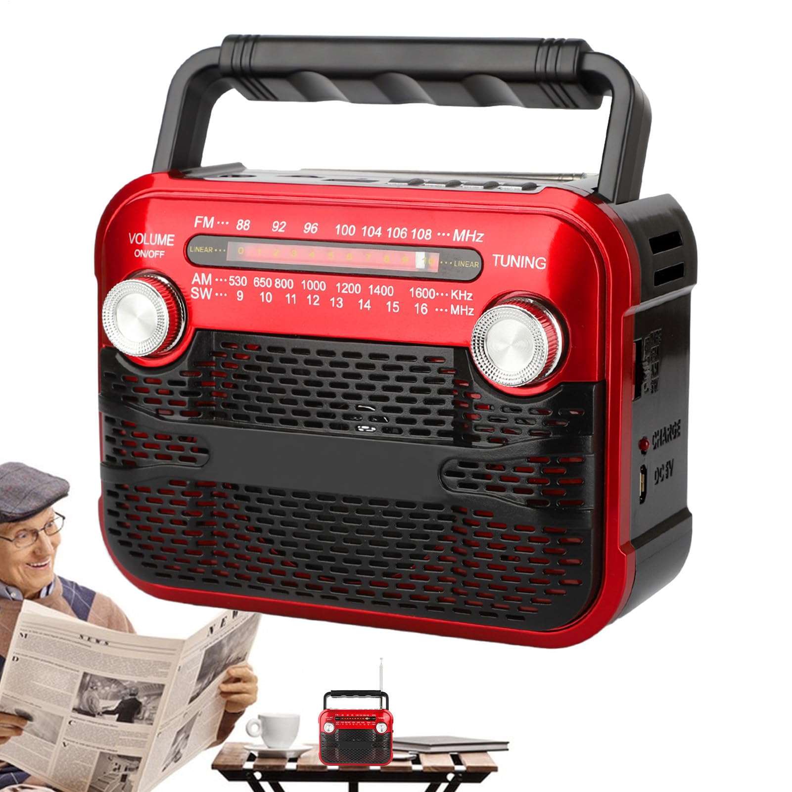 Radio survivalowe, radio solarne 3 W z FM/AM/OC1-6/USB/karta MicroSD/, Multiband FM/AM/OC1-6 z USB/TF/i latarka do bezpieczeństwa rodzinnego i alarmu pogodowego