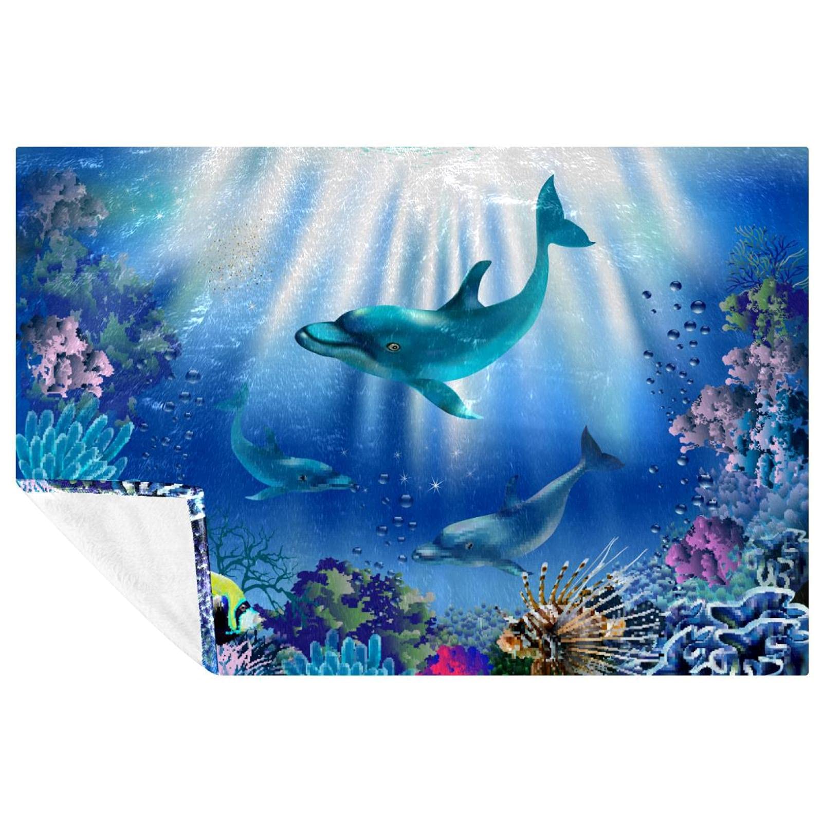 Couverture douce cadeau enfant motif animaux sous-marins 150x100 cm