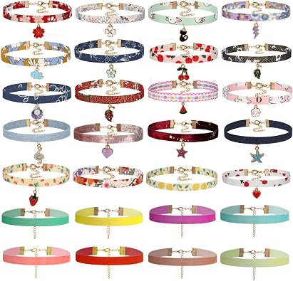 K&Q 30PCS Black Classic Gothic lace Velvet Pendant Necklace Chain Henna Chokers Necklaces Stretch Elastic for Women and teenagers