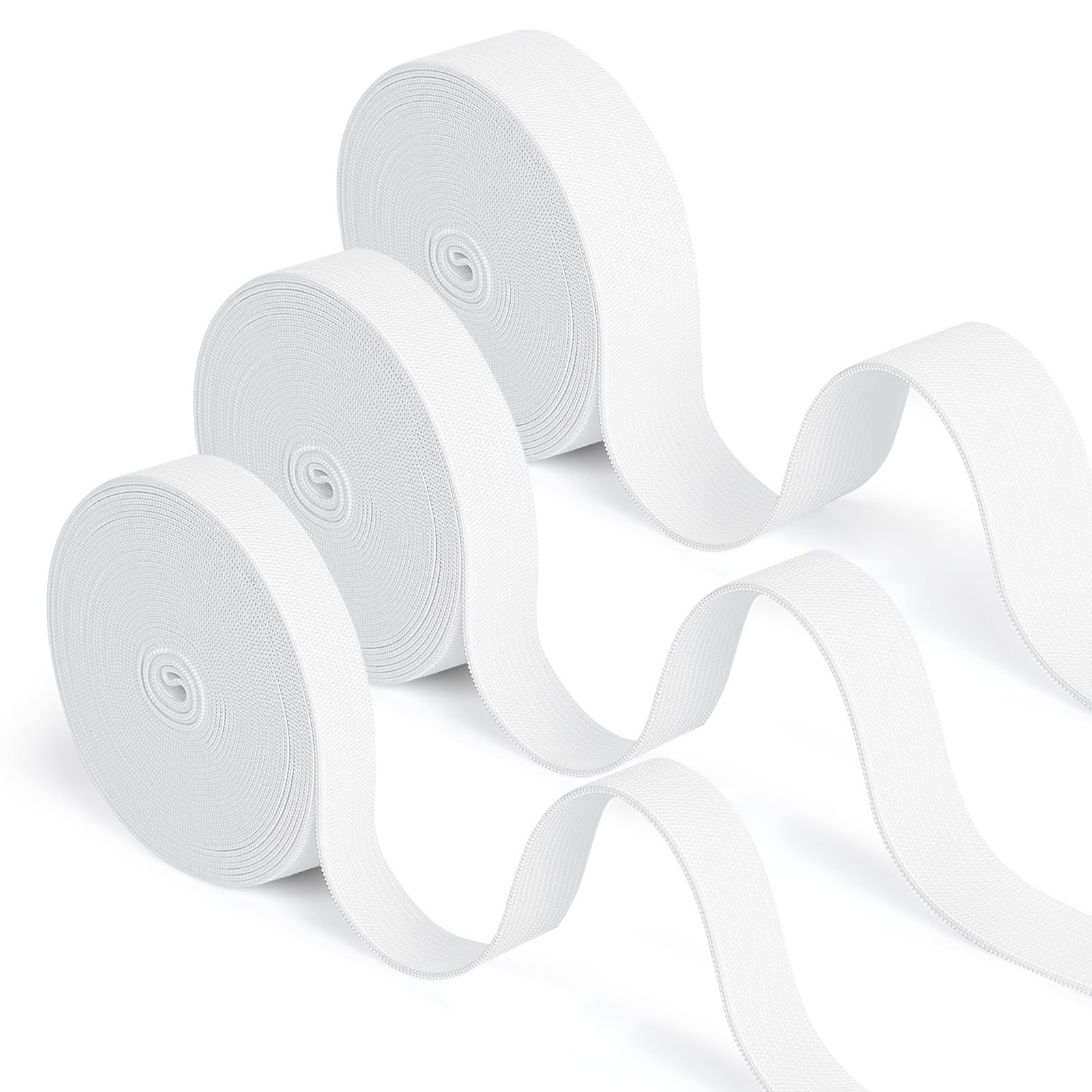 Romon Gummiband Breit Nähen, 18m Gummibänder Nähen, 3 Stück Elastisches Band Gummizug Weiß Hosengummi DIY Handwerk Stoffe zum Nähen-Nicht Leicht Verformbar-Elastisches Farbband 15mm×6m+20mm×6m+30mm×6m
